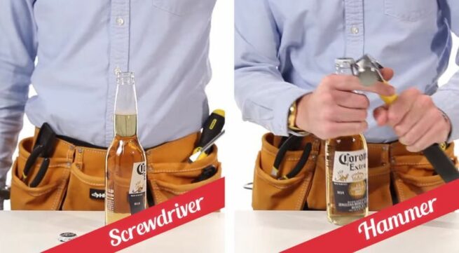 21 sposobów na otwieranie butelek 10 20 śrubokrętem i młotkiem